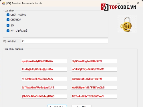 [Sharecode] Tools tạo mật khẩu ngẫu nhiên hàng loạ,Tools tạo pass hàng loạt,Tools tạo mật khẩu ngẫu nhiên